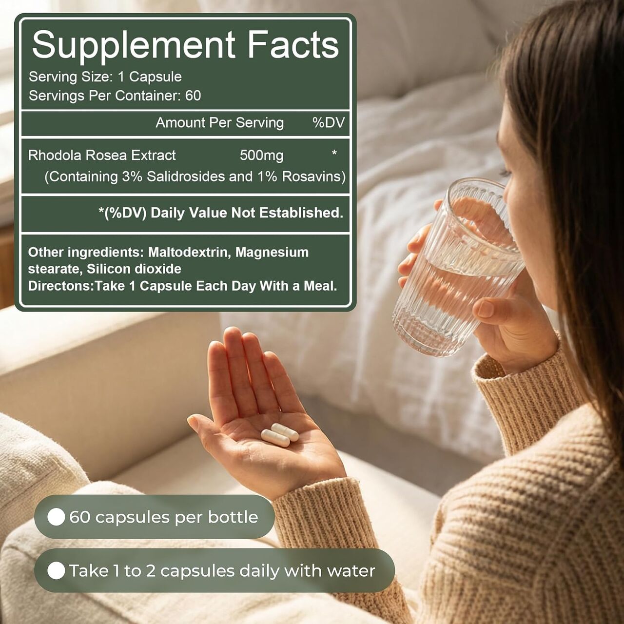 Salvora Rhodiola Rosea Supplement – Golden Root Adaptogen Capsules - Rhodiola Rosea Extrac photo 3