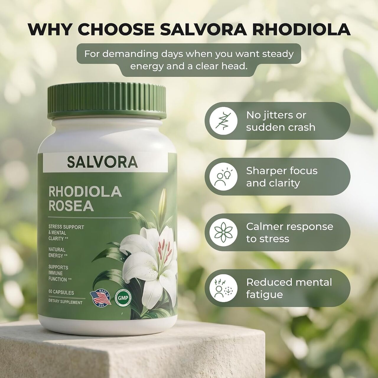 Salvora Rhodiola Rosea Supplement – Golden Root Adaptogen Capsules - Rhodiola Rosea Extrac photo 4