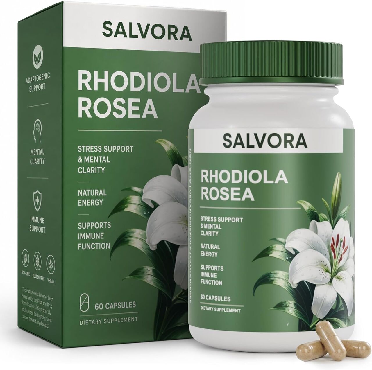 Salvora Rhodiola Rosea Supplement – Golden Root Adaptogen Capsules - Rhodiola Rosea Extrac