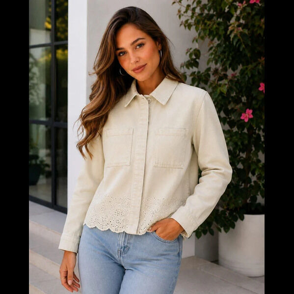 USD 59,  Shop Beige Embroidery Denim Jackets For Women photo 1