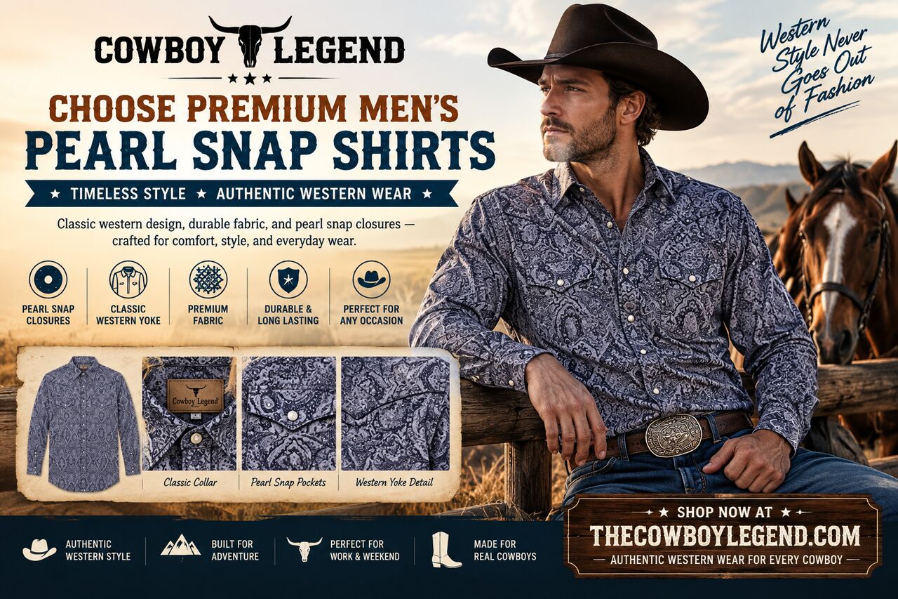 USD 33,  Choose Premium Men's Pearl Snap Shirts | The Cowboy Legend